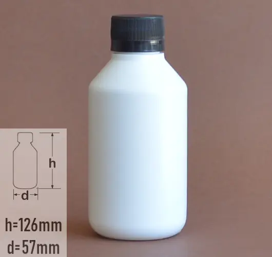Sticla plastic 200ml polietilena de culoare alba cu capac negru cu garnitura si autosigilare